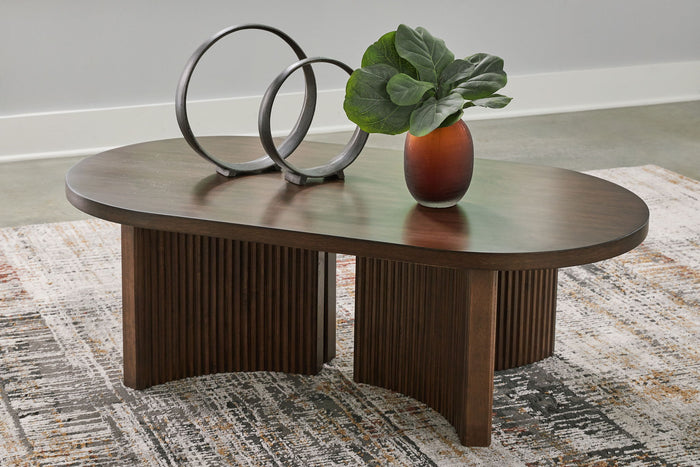 Korestone - Oval Cocktail Table - Dark Brown image 3