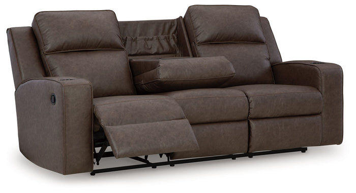 Lavenhorne - Reclining Sofa W/ Drop Down Table - Faux Leather - Granite image 2