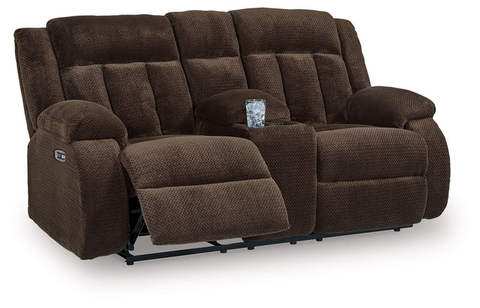 Free Wake - Double Relcining Power Loveseat With Console - Chocolate image 1