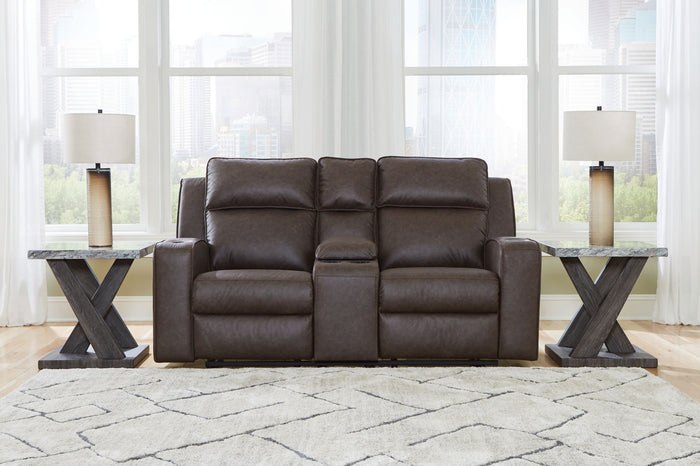 Lavenhorne - Dbl Reclining Loveseat W/Console - Faux Leather - Granite image 3
