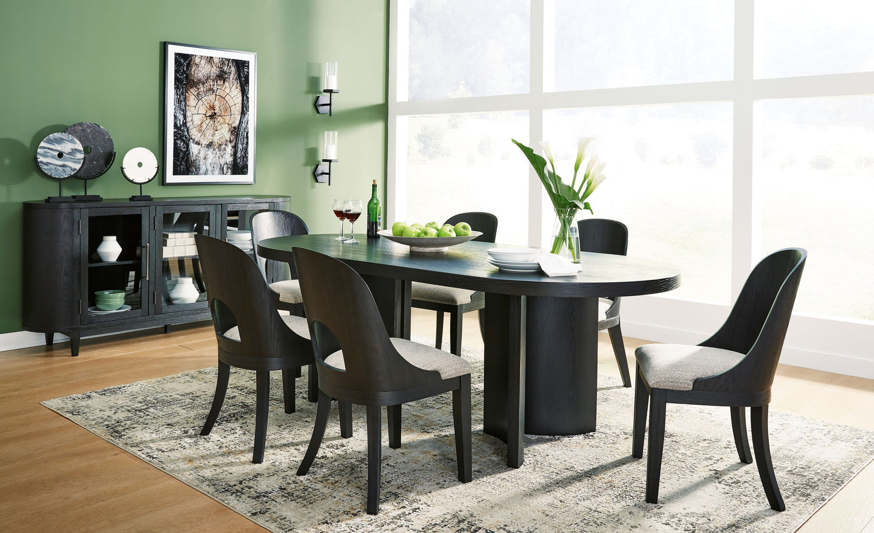 Black / 8 Pc. Table, 6 Chairs, Server