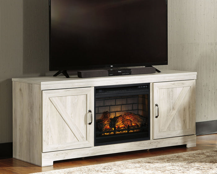 Bellaby - 63" TV Stand With Faux Firebrick Fireplace Insert - Whitewash image 2