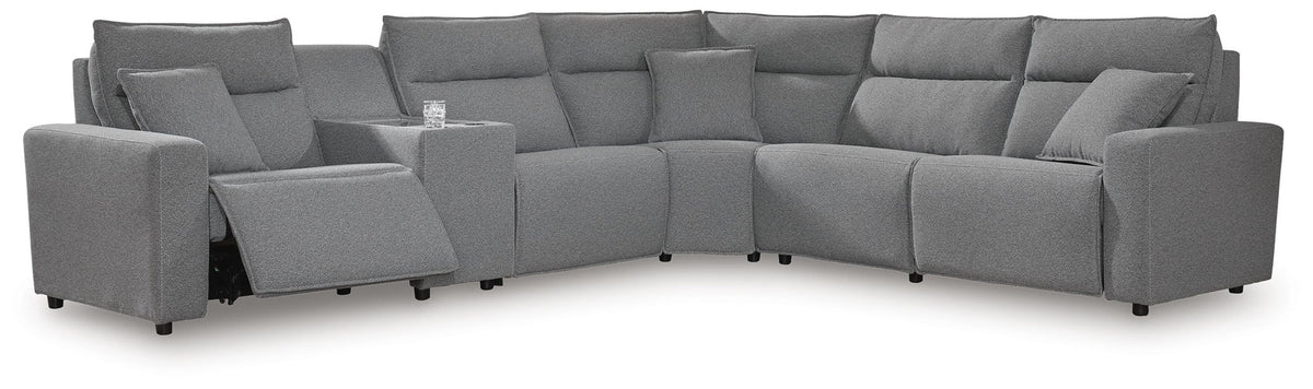 Modmax II - 6-Piece Power Reclining Sectional With Console - Salt And Pepper - Next-Gen Nuvella