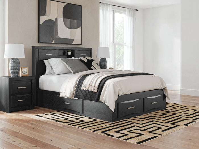 Stabotta - Queen Bookcase Bed With Storage Footboard And 2 Under Bed Storage Units - Black image 2