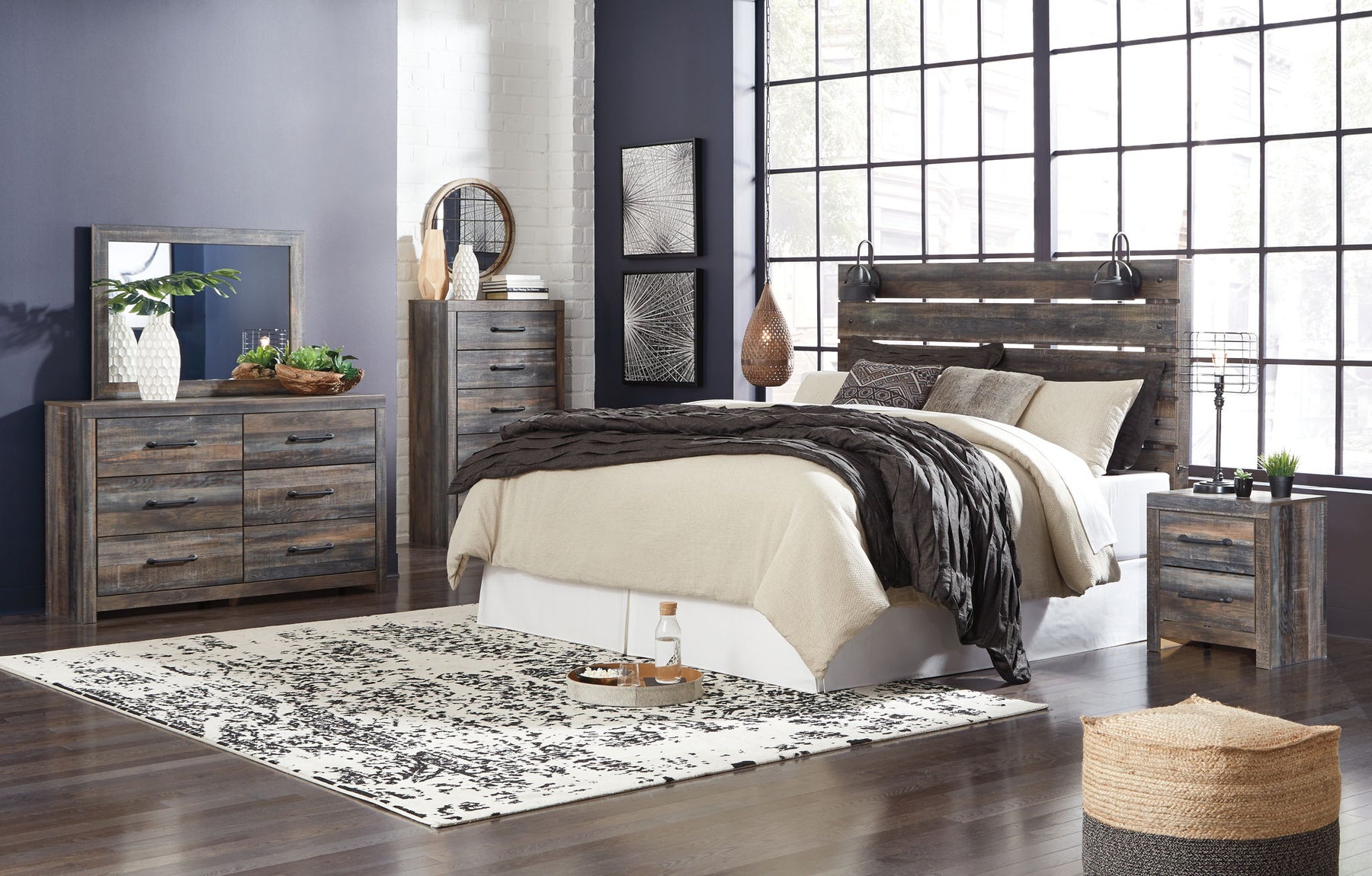Dark Gray / 6 Pc. Panel Headboard, Bed Frame, Dresser, Mirror, Chest, Nightstand / King