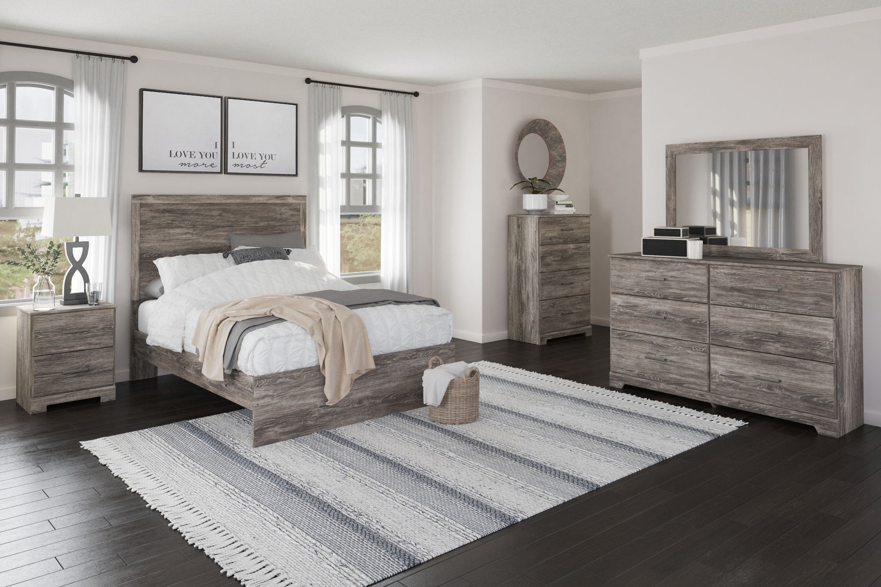 Gray / 5 Pc. Bed, Dresser, Mirror, Chest / Full