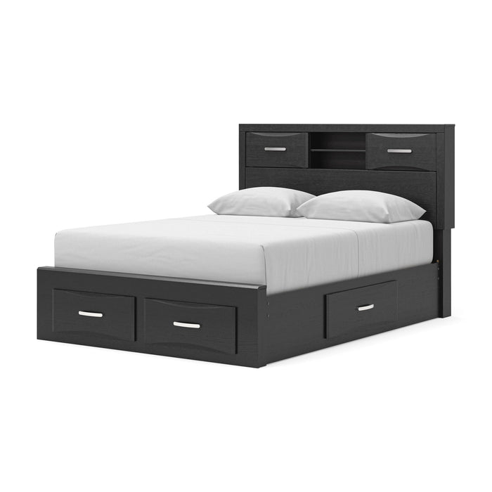 Stabotta - Queen Bookcase Bed With Storage Footboard And 2 Under Bed Storage Units - Black image 3