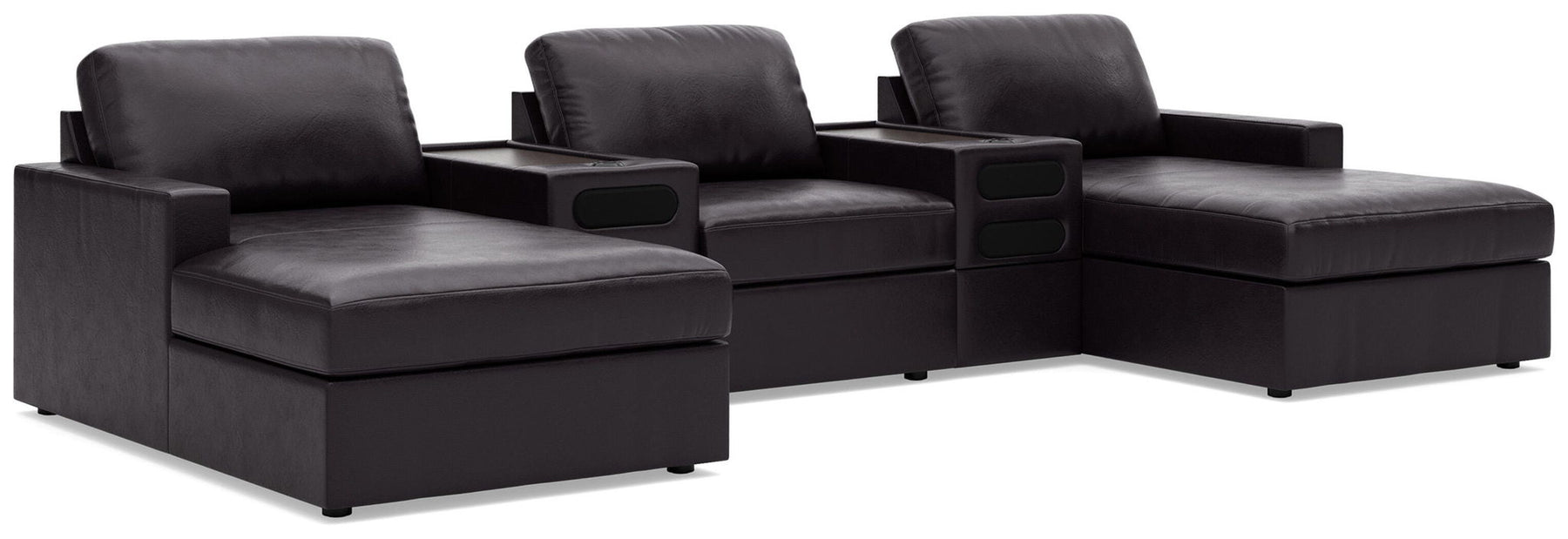 Black / 5 Pc. Double Chaise Sectional With 2 Audio Consoles
