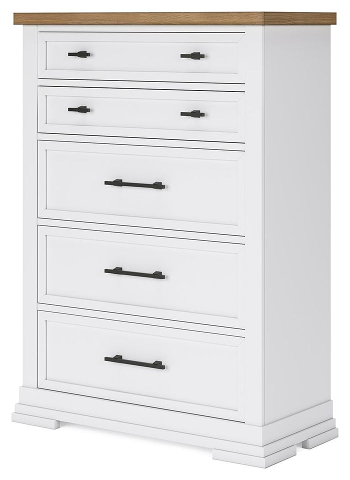 Ashbryn - Five Drawer Chest - White / Natural image 2