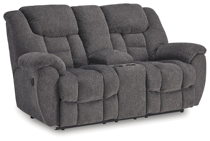 Foreside - Dbl Reclining Loveseat With Console - Fabric - Charcoal image 1