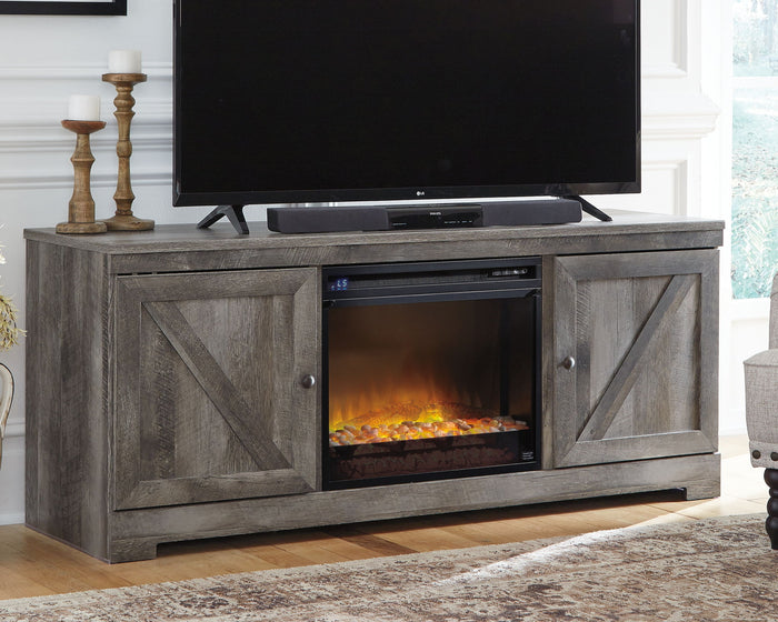 Wynnlow - 63" TV Stand With Glass/Stone Fireplace Insert - Gray image 2