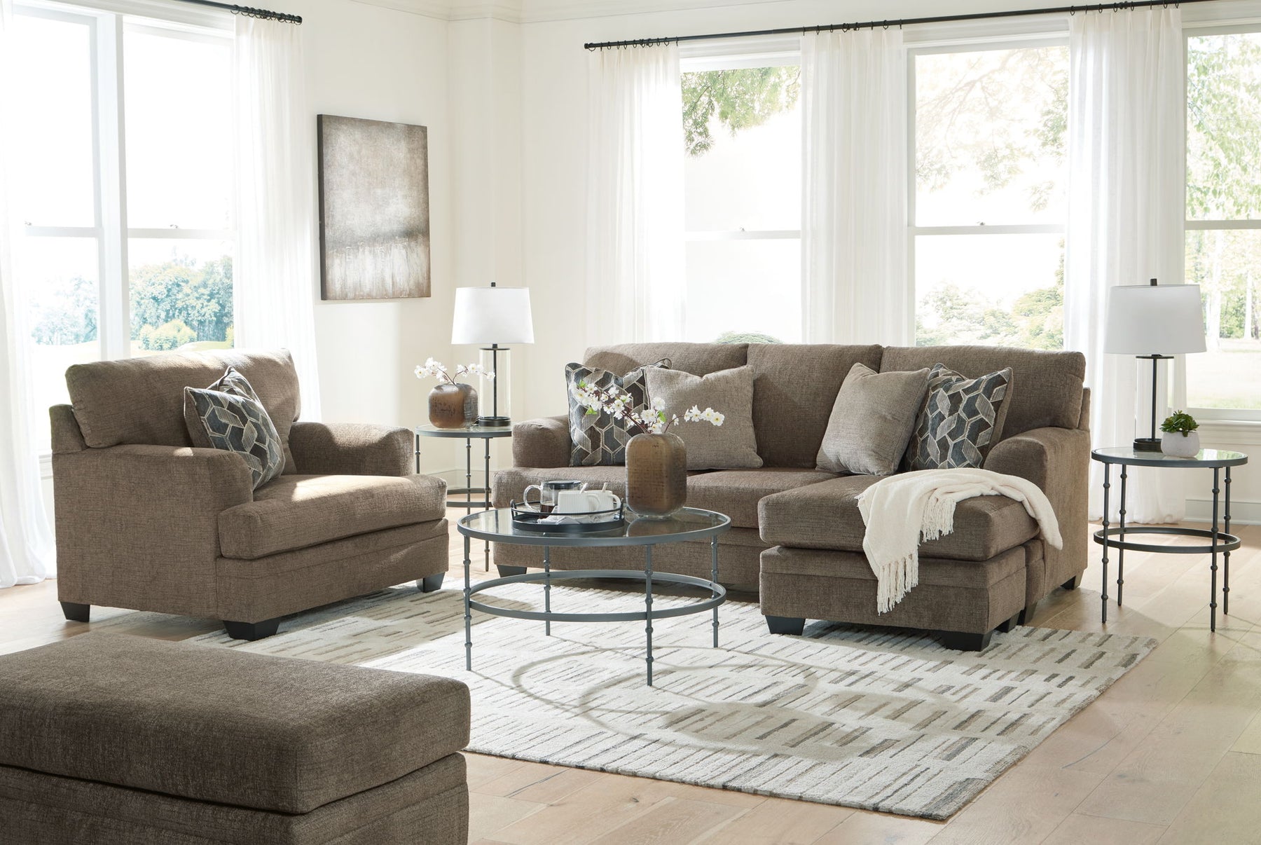 Dark Brown / 3 Pc. Sofa Chaise, Chair And A Half, Ottoman