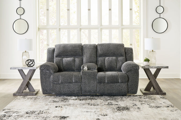 Frohn - Dbl Reclining Loveseat With Console - Fabric - Graphite image 2