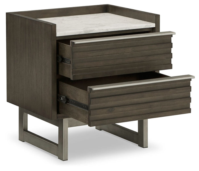 Arkenton - Two Drawer Night Stand - Grayish Brown / White image 3