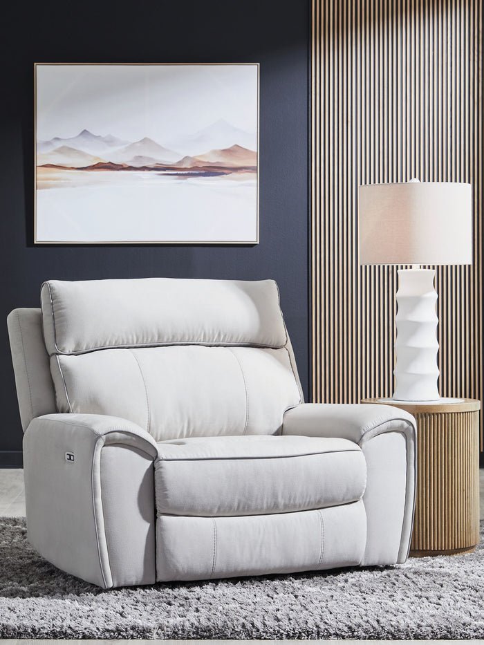 Social Pointe - Power Recliner / Adjustable Headrest - Pearl / Ash image 3