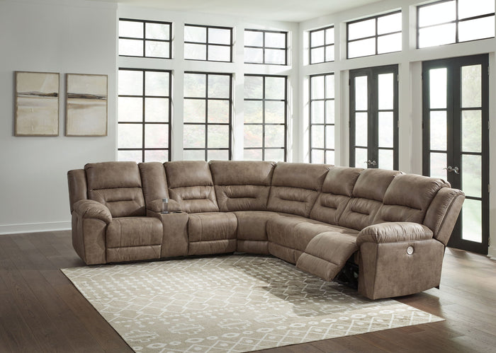 Ravenel - 4-Piece Power Reclining Sectional With Laf Power Reclining Loveseat With Console - Faux Leather - Fossil image 3