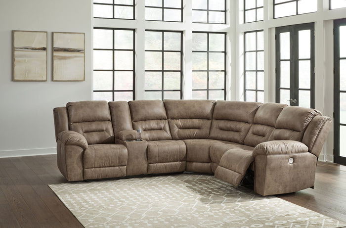 Ravenel - 3-Piece Power Reclining Sectional With Laf Power Reclining Loveseat With Console - Faux Leather - Fossil image 3