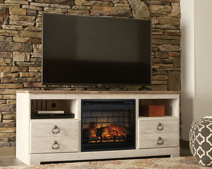 Willowton - 2 Pc. - 64" TV Stand With Faux Firebrick Fireplace Insert - Whitewash image 2