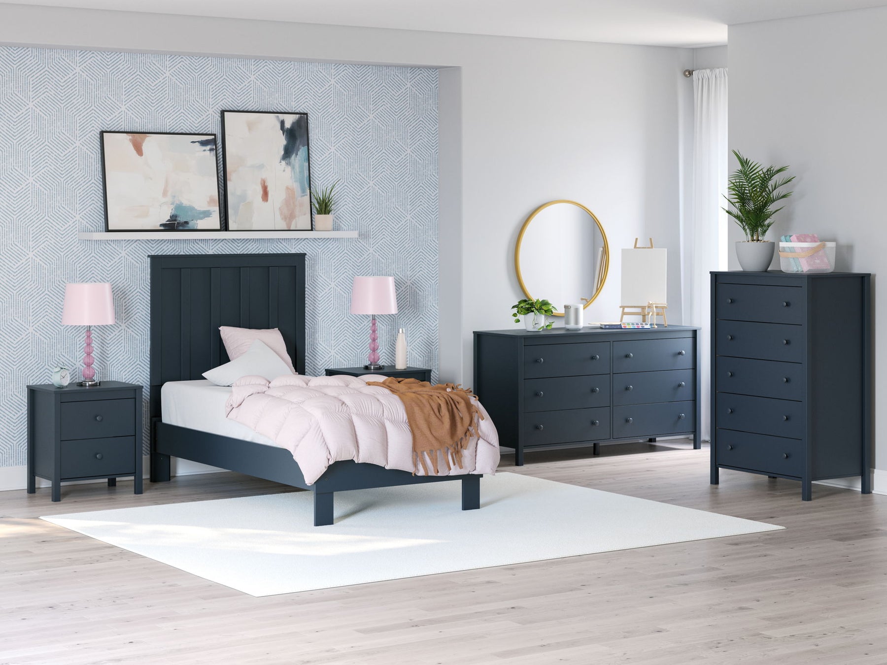 Blue / 3 Pc. Bed, Dresser / Twin