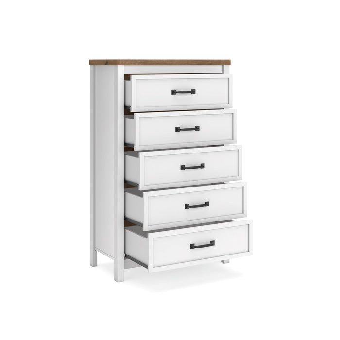 Kerisden - Five Drawer Chest - White / Brown image 2