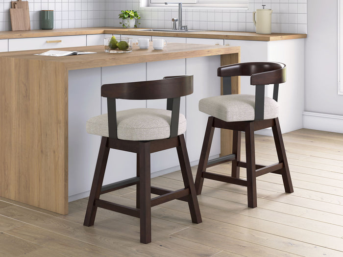 Haddigan - Upholstered Swivel Barstool (Set of 2) - Dark Brown image 2