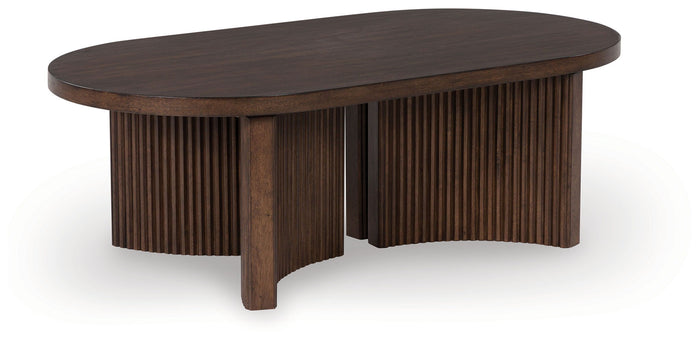Korestone - Oval Cocktail Table - Dark Brown image 1