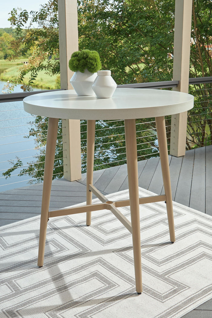 Seton Creek - Round Bar Table With Umbrella Option - Beige image 2