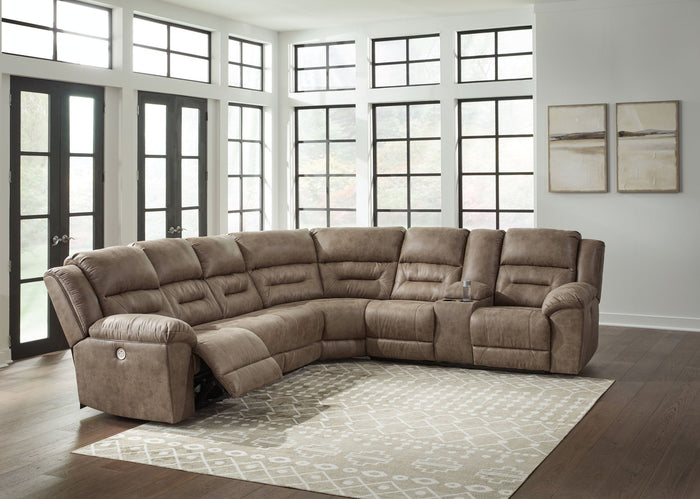 Ravenel - 4-Piece Power Reclining Sectional With Raf Power Reclining Loveseat With Console - Faux Leather - Fossil image 3