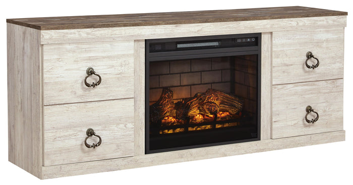 Willowton - 2 Pc. - TV Stand With Faux Firebrick Fireplace Insert - Whitewash image 2