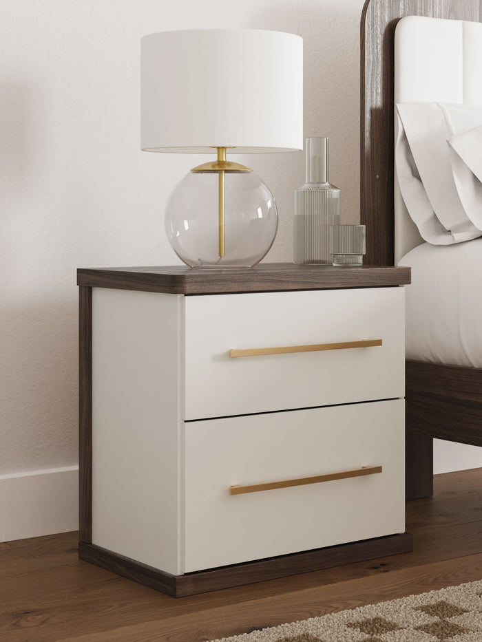 Kendanport - Two Drawer Night Stand - Brown / White image 2