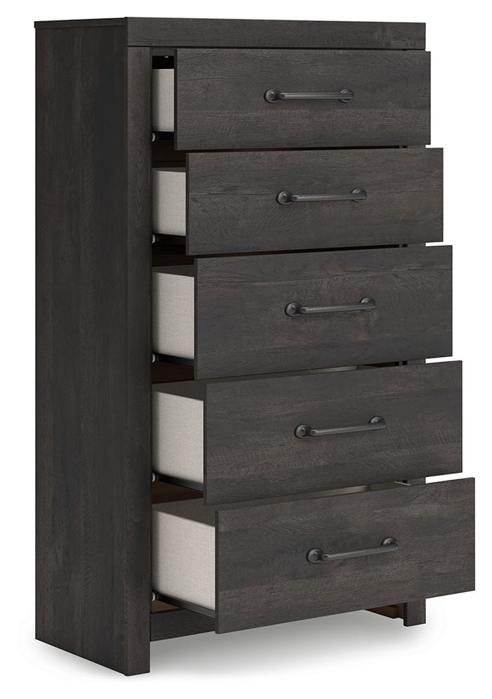 Hollivern - Five Drawer Chest - Dark Gray image 3