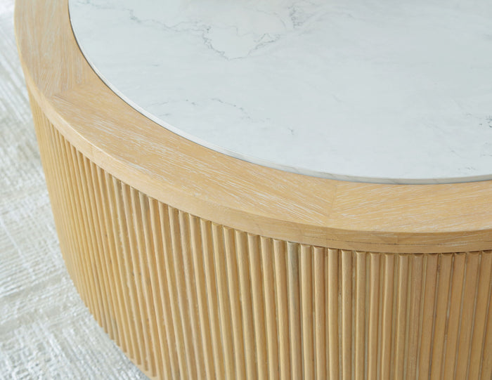 Camdill - Round Cocktail Table - Light Brown / White image 2