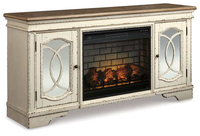 Realyn - 2 Pc. - 74" TV Stand With Electric Infrared Fireplace Insert - Chipped White image 1