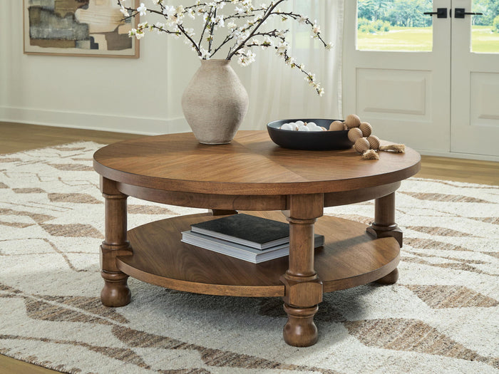 Chadworth - Round Cocktail Table - Medium Brown image 3