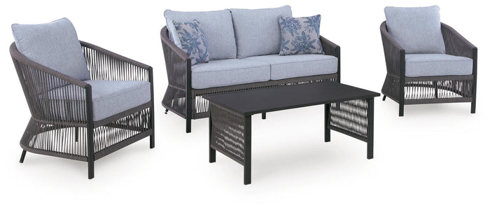 Bridges Beach - Loveseat, Lounge Chairs, Table Set (Set of 4) - Gray image 1