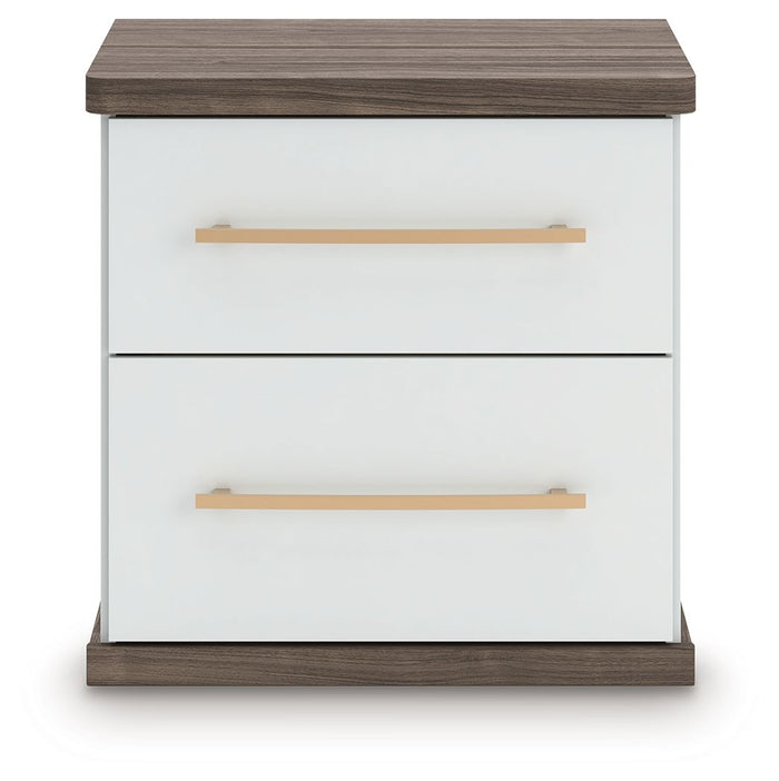 Kendanport - Two Drawer Night Stand - Brown / White image 3