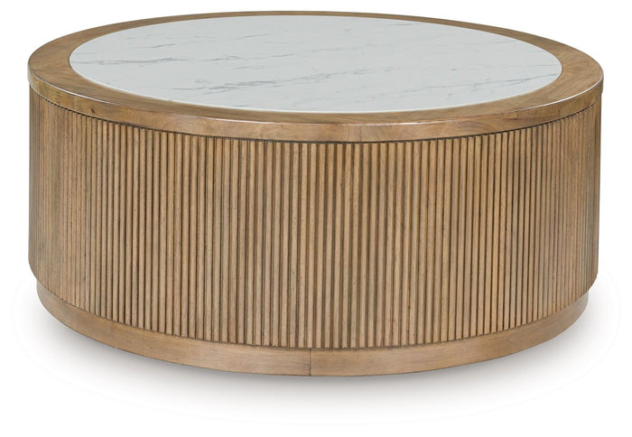 Camdill - Round Cocktail Table - Light Brown / White image 1