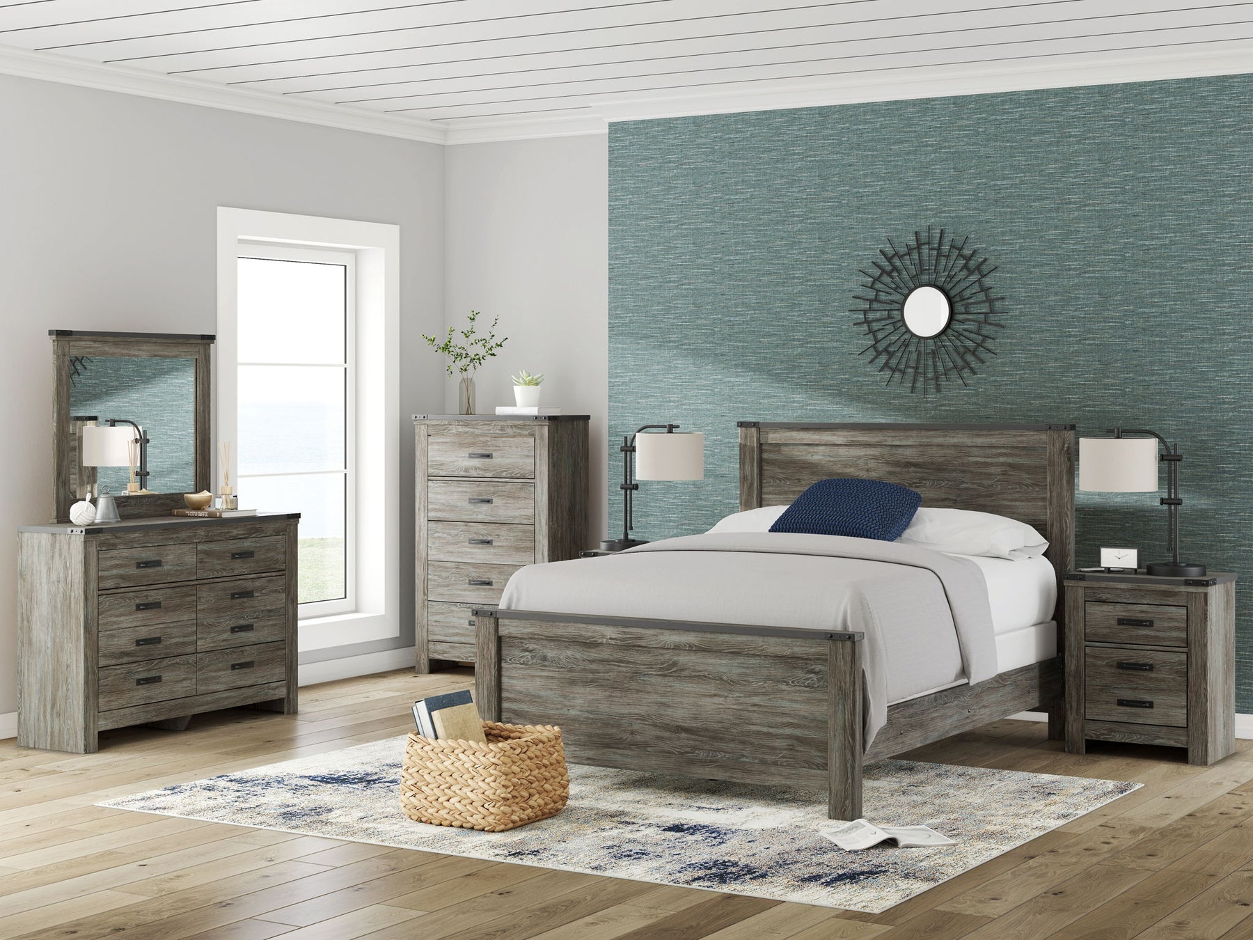 Gray / 6 Pc. Bed, Dresser, Mirror, Chest / Queen