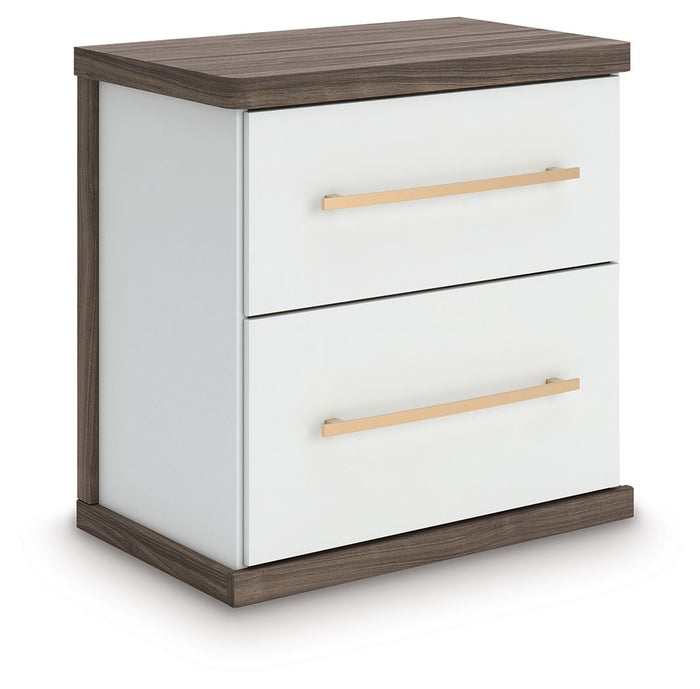 Kendanport - Two Drawer Night Stand - Brown / White image 1