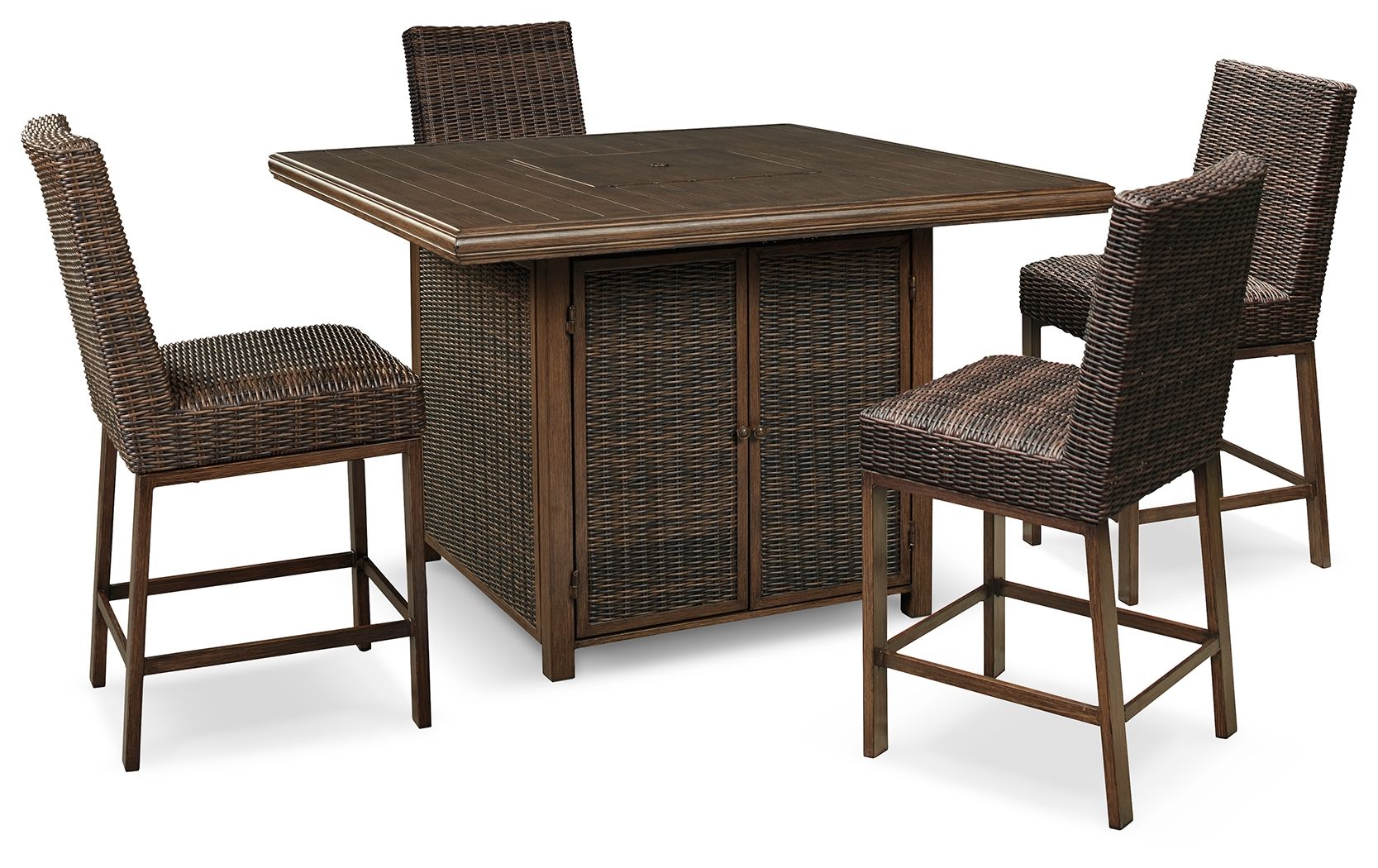 Light Brown / 5 Pc. Table, 4 Barstools