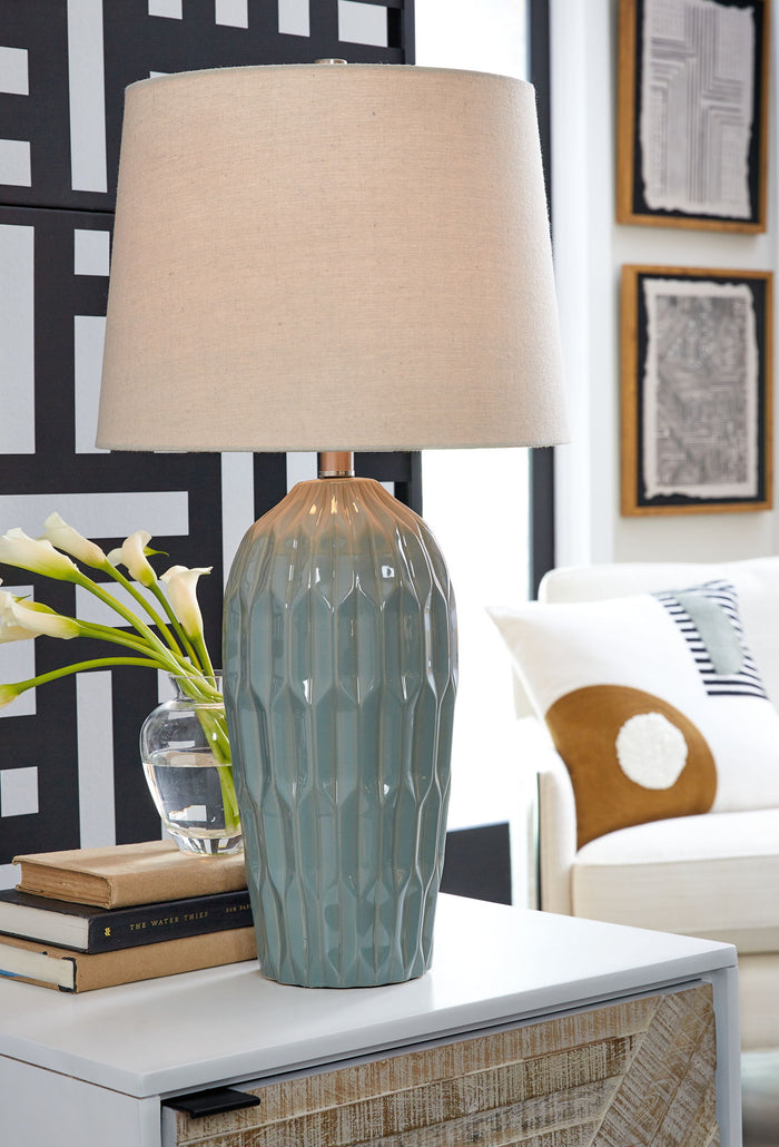Hadbury - Ceramic Table Lamp (Set of 2) - Pale Blue / Teal image 4
