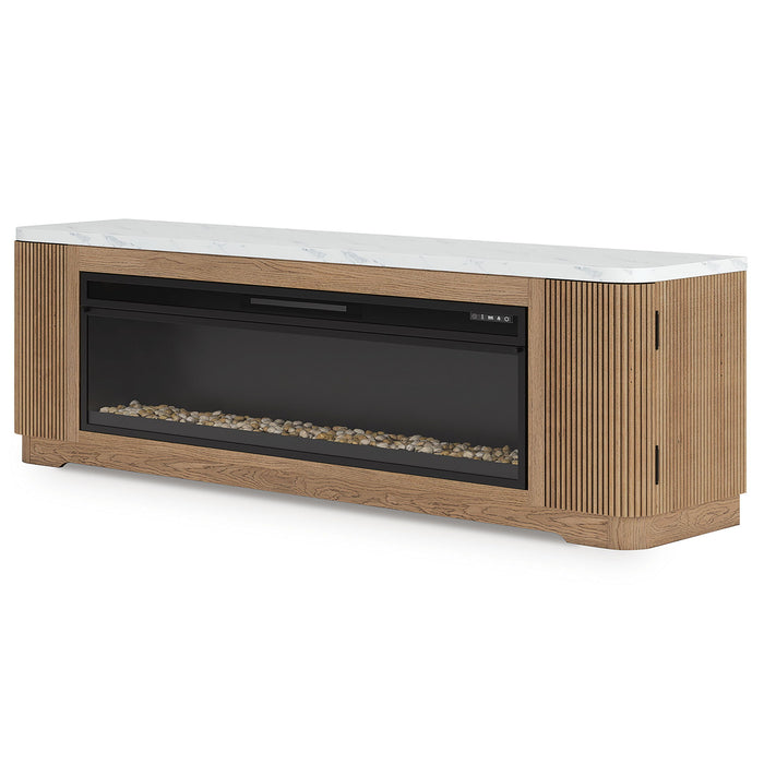 Camdill - 80" TV Stand With Electric Fireplace - Light Brown image 2