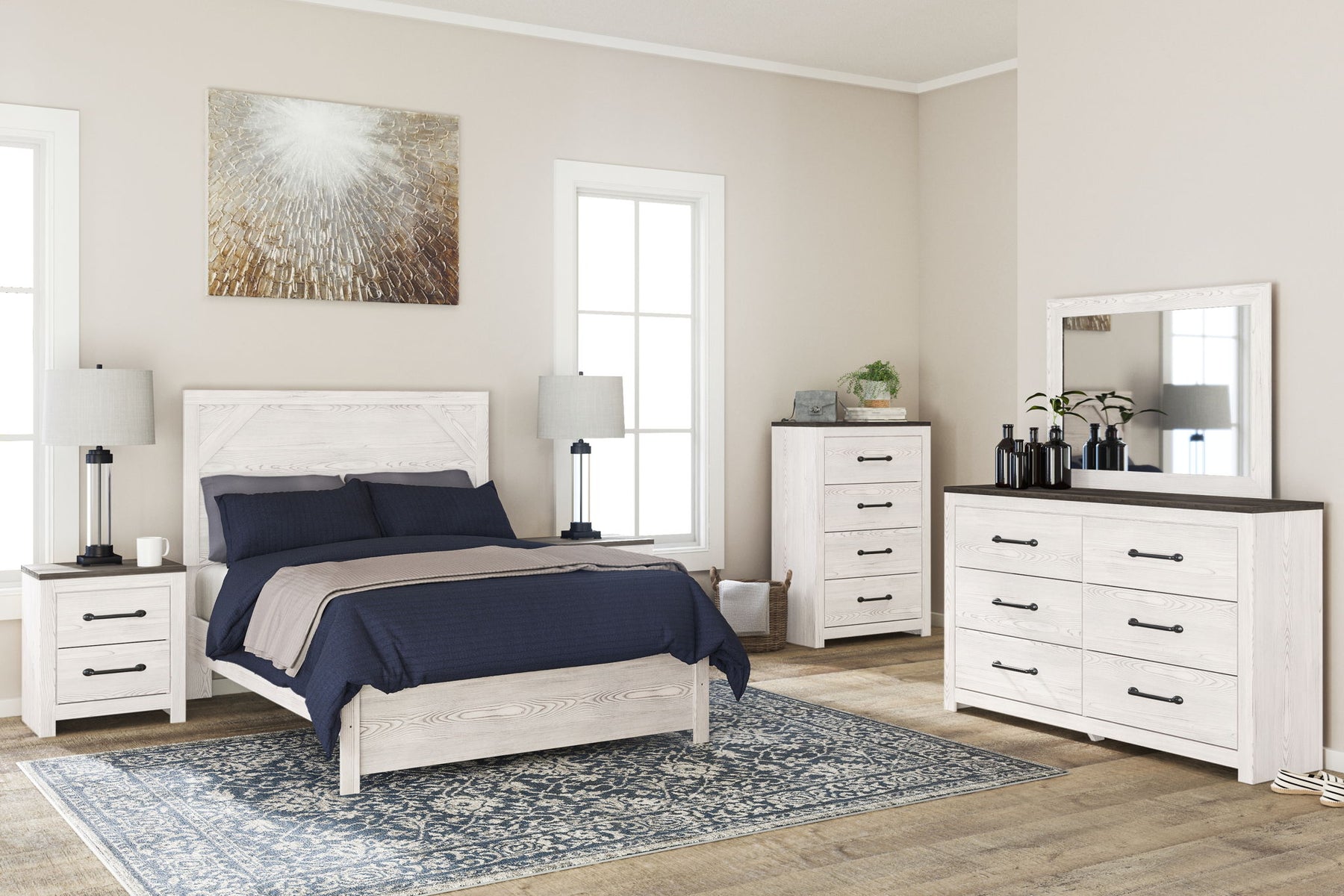 White / 5 Pc. Bed, Dresser, Mirror, Chest / Full