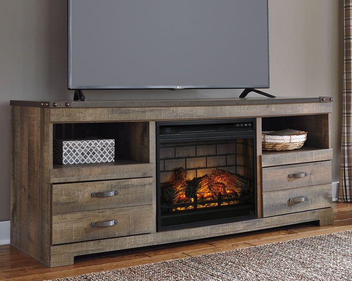 Trinell - 63" TV Stand With Glass/Stone Fireplace Insert - Brown image 3