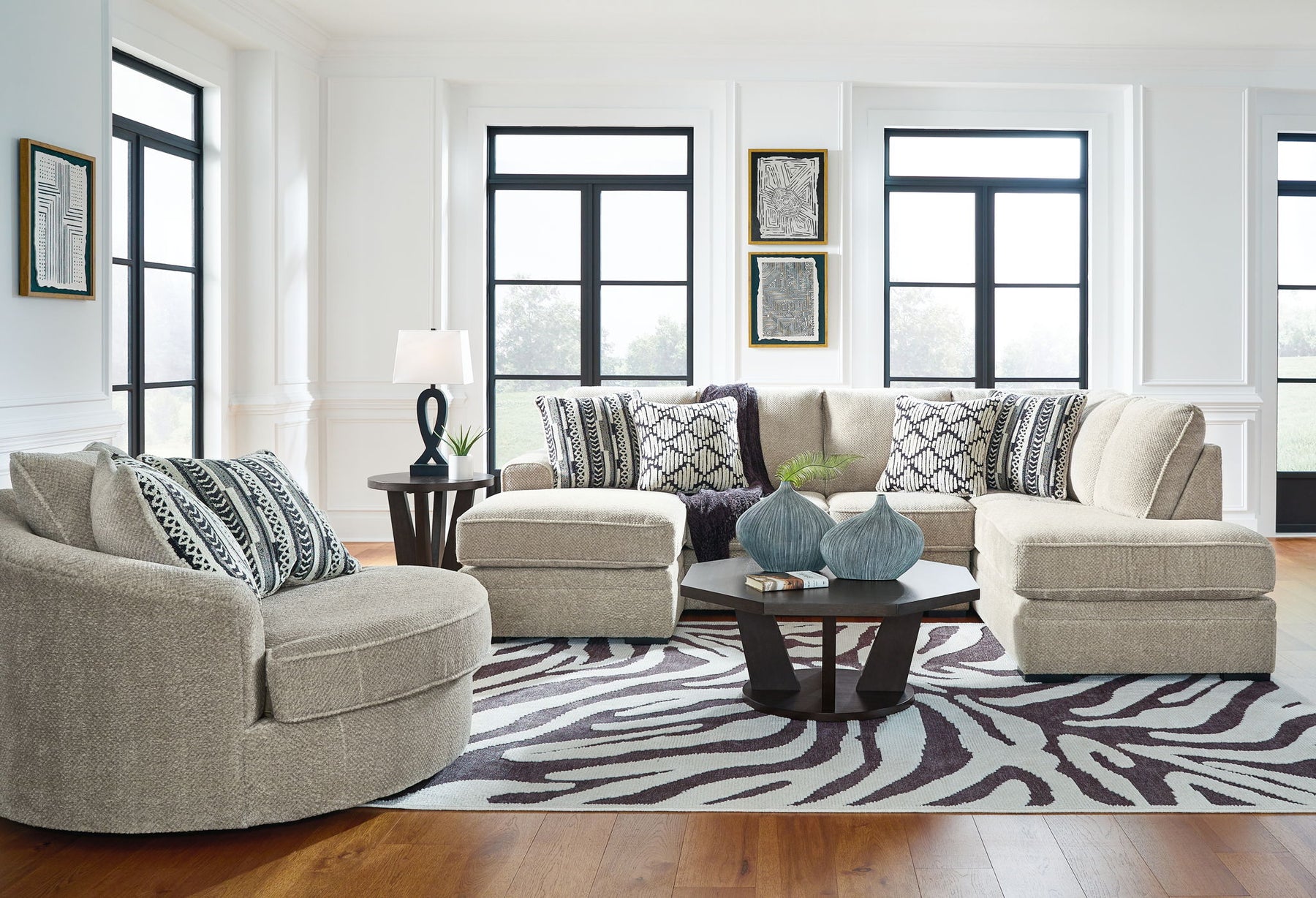 Beige / 3 Pc. 2-Piece RAF Corner Chaise Sectional, Chair