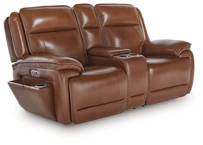 Healy Pier - Power Reclining Loveseat With Console / Adj Headrest - Chocolate image 1