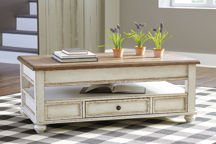 Realyn - Lift Top Cocktail Table - White / Brown image 4