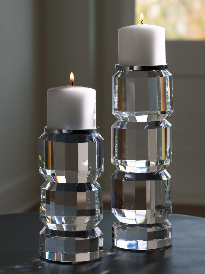 Brentley - Candle Holder Set (Set of 2) - Clear / Silver Finish image 2