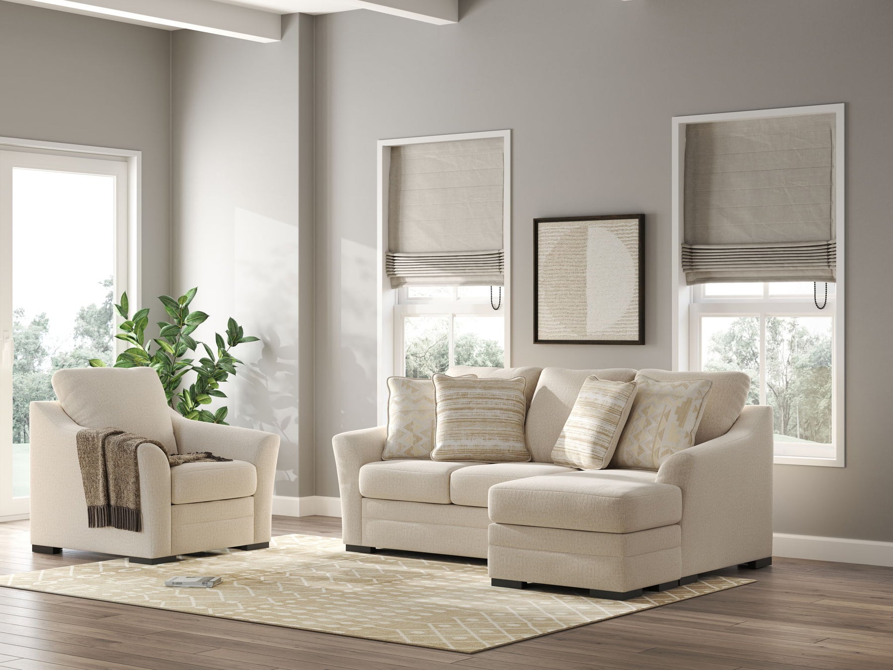 Beige / 2 Pc. Sofa Chaise, Chair
