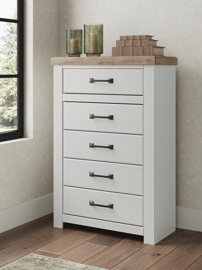 Savonport - Five Drawer Chest - White / Brown image 3